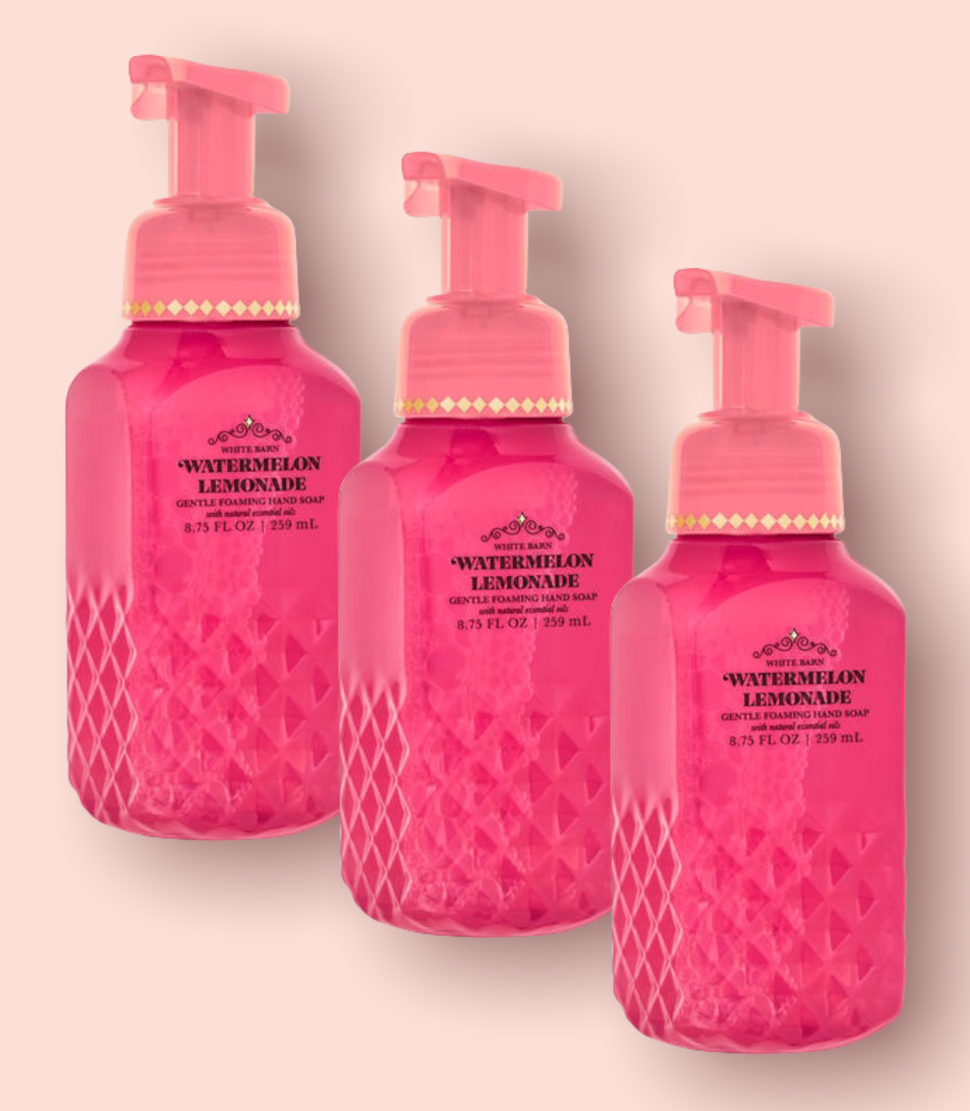 3 Bath & Body Works WATERMELON LEMONADE Faceted Gentle Foaming Hand Soap 8.75 oz Bath & Body Works Luxe Faceted Bottle