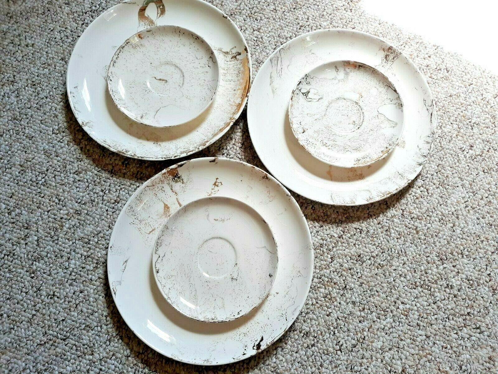 Lot of 6 Sascha Brastoff GOLD FOIL /WHITE Mid Century plates 3 big /3 small GC  Sasha Brastoff
