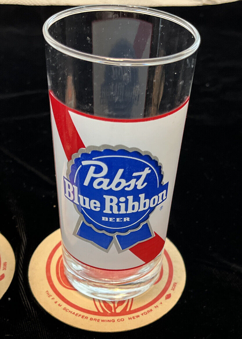 Set of 3 Collectible Beer Brand Glasses : Strohs ,(2) Pabst ++ Schaefer Coasters Без бренда - фотография #3