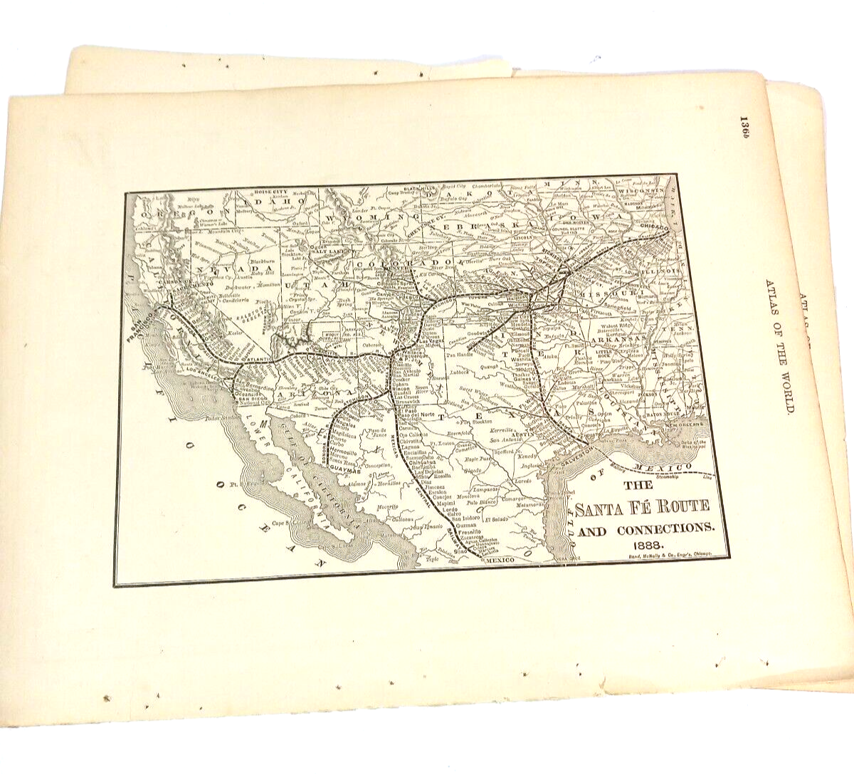 Antique 1880s Railroad Routes Santa Fe Missouri Pacific Union Pacific Atlas page Без бренда - фотография #3