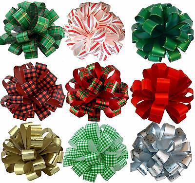 Large Christmas Print Pull Bows - 8" Wide, Set of 9, Red, Green, Gold, Plaid GiftWrap Etc 81
