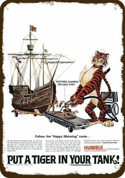 1966 HUMBLE & CHRISTOPHER COLUMBUS Tiger Vint-Look DECORATIVE REPLICA METAL SIGN Без бренда