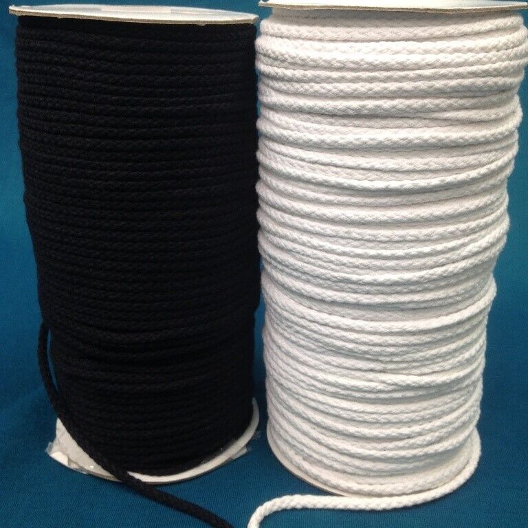 Cotton Drawcord 3/16" 1/4" 3/8" Round Braided Drawstring Draw Cord-White/Black  Unbranded