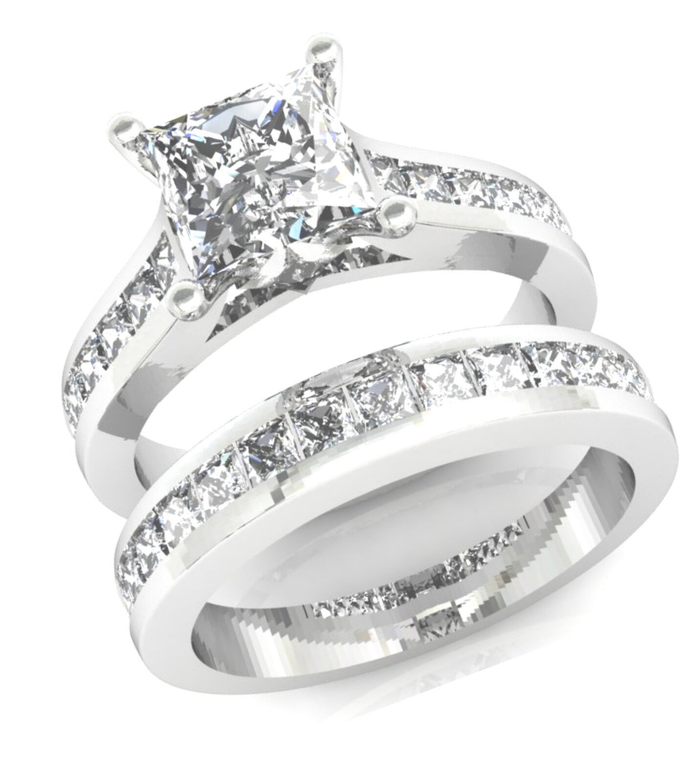 3.25ct Princess cut Diamond Engagement Ring Wedding Band Solid 14k White Gold Angus