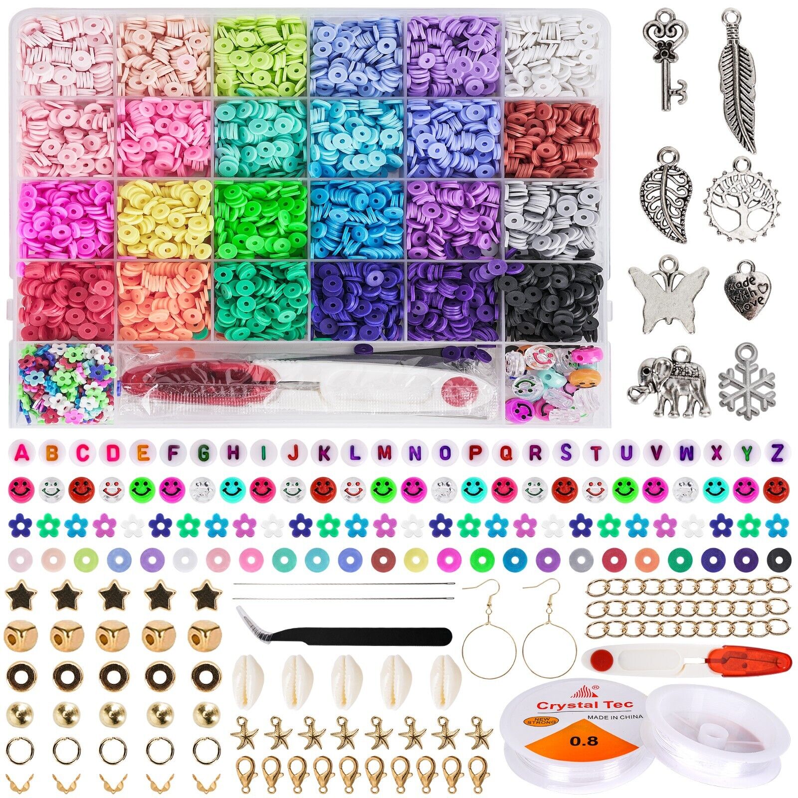 10200+ Pcs Clay Beads for Bracelet Making Kit, Flat Polymer Beads for Jewelry Ma 6mm , 10800 pcs, 72 colors, clay beads kit, Clay Beads for Bracelet Making, clay bracelets, bead bracelets