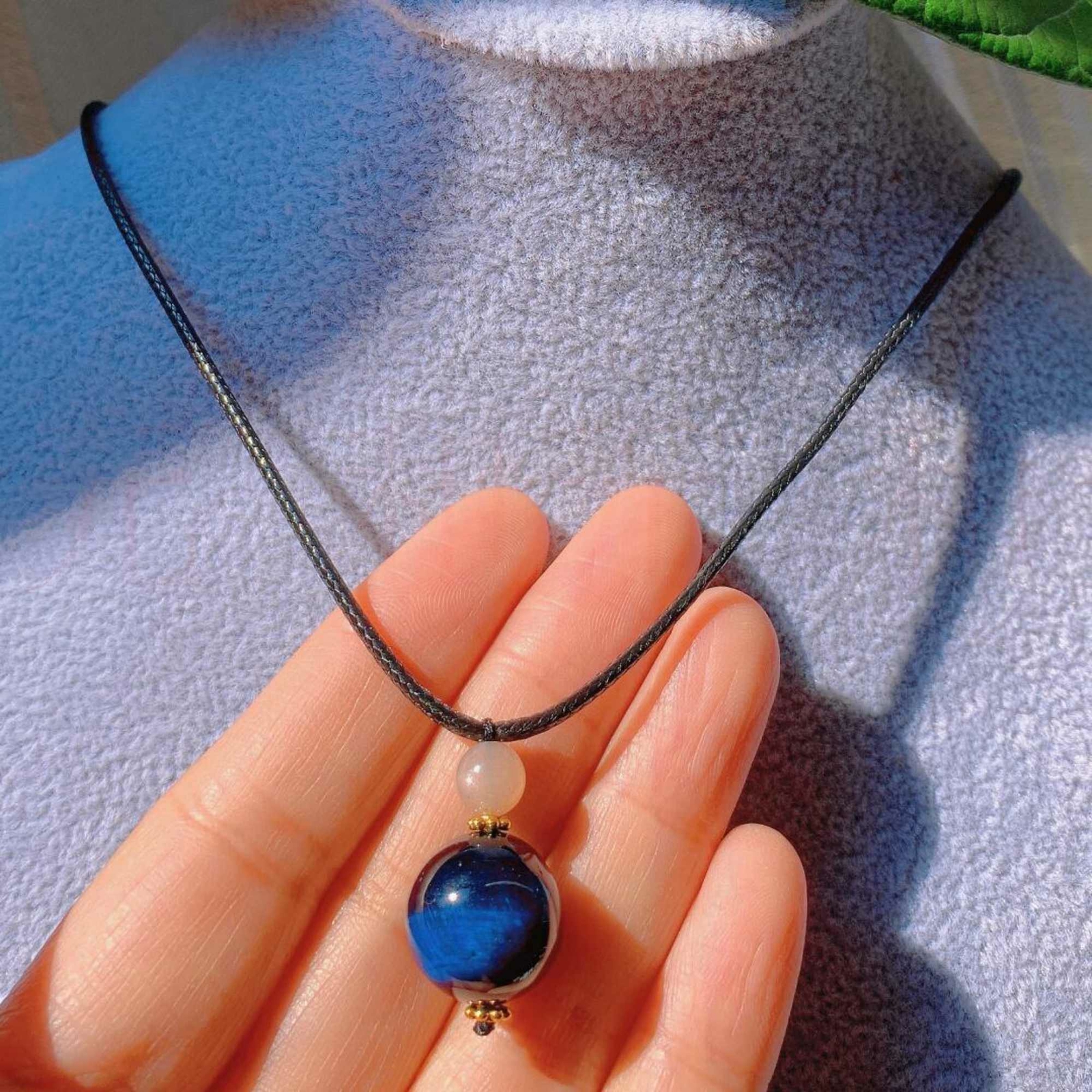 14mm Natural Blue tiger eye pink Crystal pendant Leather rope Yoga Relief Unbranded 1 - фотография #8