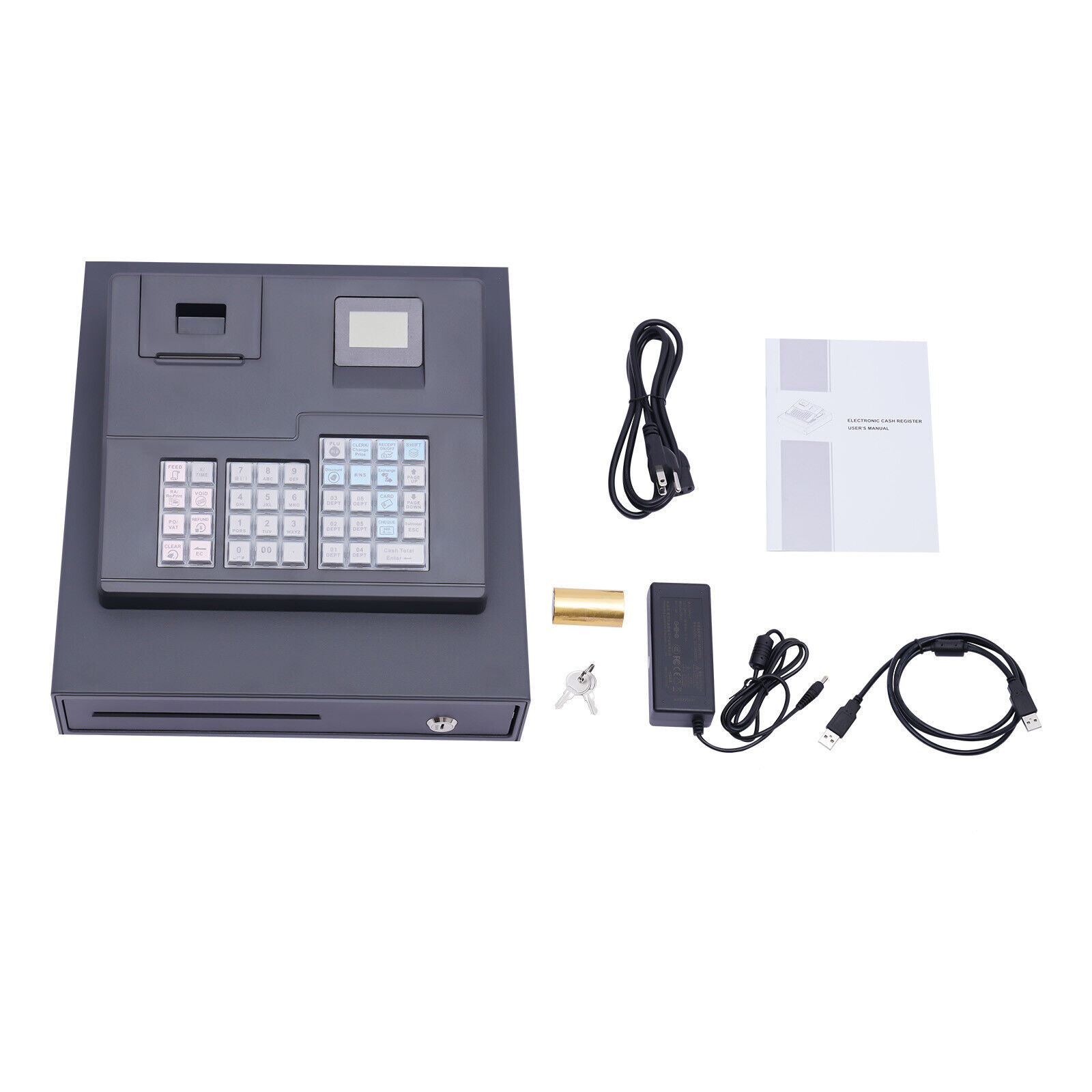 38 Keys Electronic Cash Register Black Thermal Cash Register W/ Cash Drawer US Unbranded n/a - фотография #3