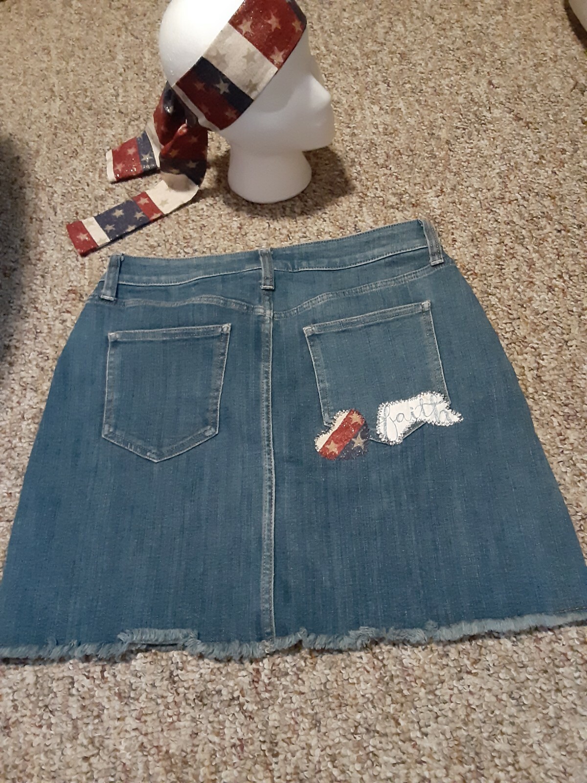 Juniors Refurbished AriZona Denim Skirt Size 13 And Tie Headwrap AriZona - фотография #2