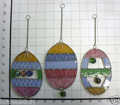SET OF 3 STAINED GLASS OVAL SUNCATCHERS TIFFANY STYLE MARBLES & WIRE EASTER EGGS Lillian Vernon 044667 - фотография #9