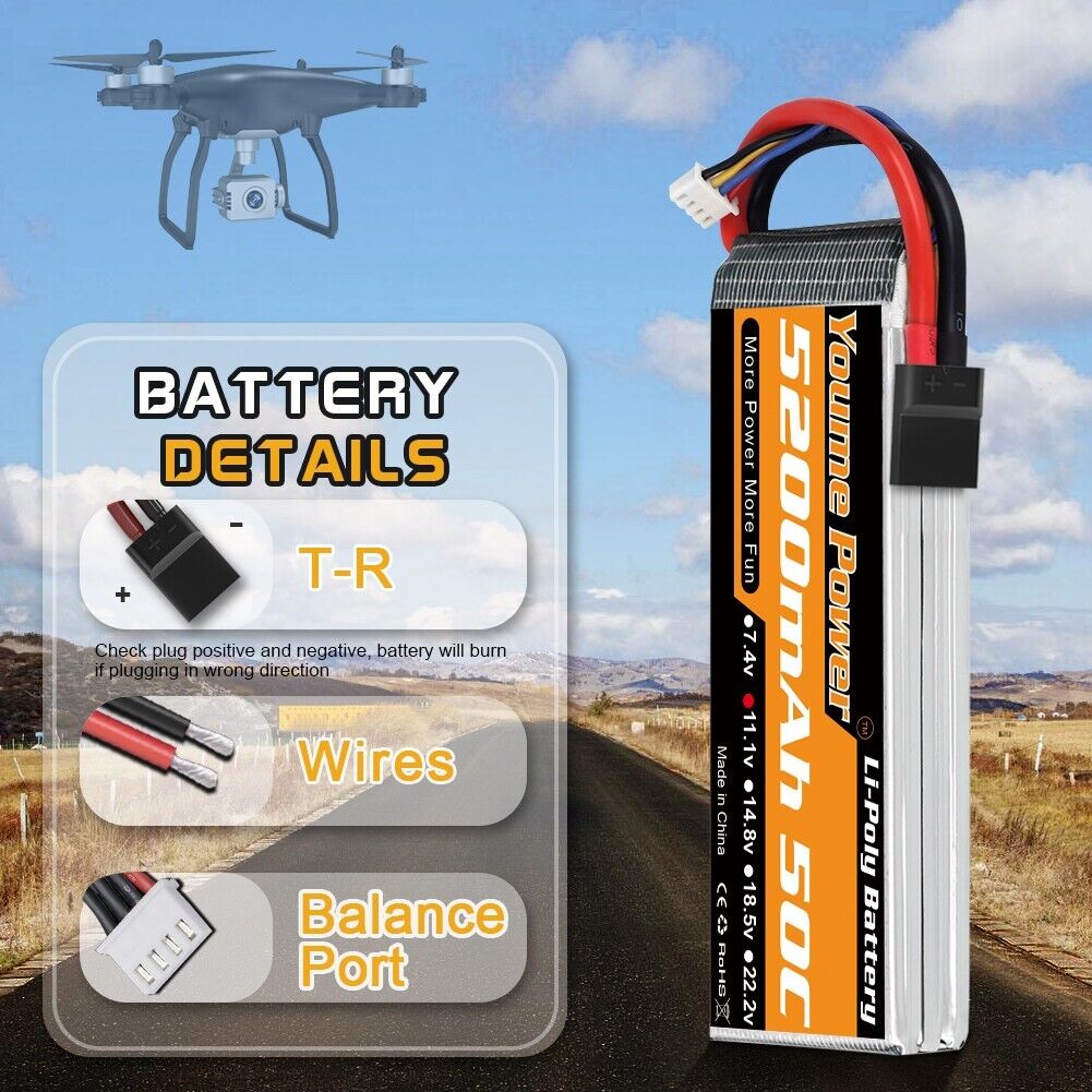 2pcs 11.1V 5200mAh 3S LiPo Battery 50C for RC  TR Car Truck Buggy Boat Youme Model Power Battery Does Not Apply - фотография #6
