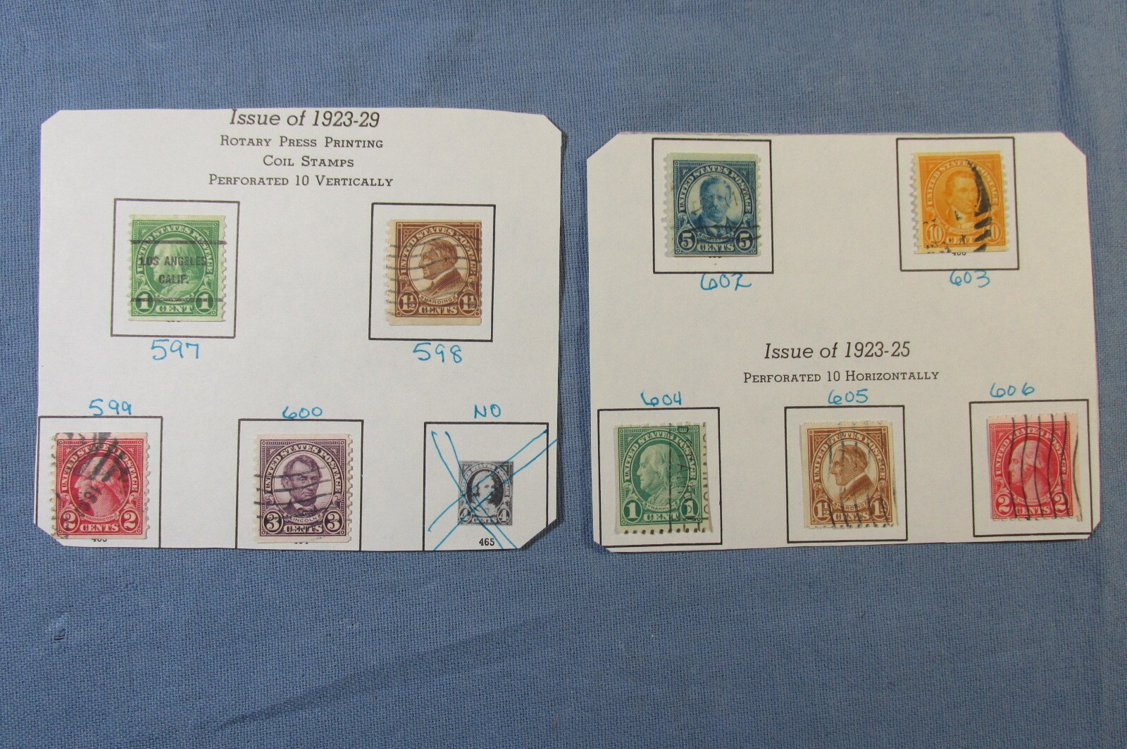 NINE US COIL Postage STAMPS from 1920s ~ Scott 597 598 599 600 & 602 through 606 Без бренда
