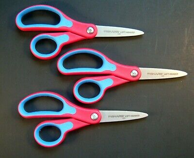 Lot of 3 Fiskars 5" LEFT-HANDED SoftGrip Kids Scissors - Made in the USA! NEW Fiskars Does Not Apply