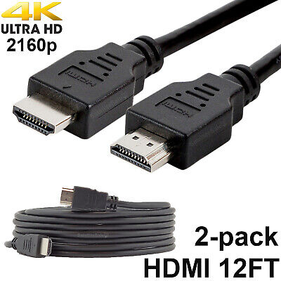 Pack of 2 Digital High-Speed 1.4 HDMI Cables PVC 2160p Black Cord (12 feet) SatelliteSale 2P12FTHDMI
