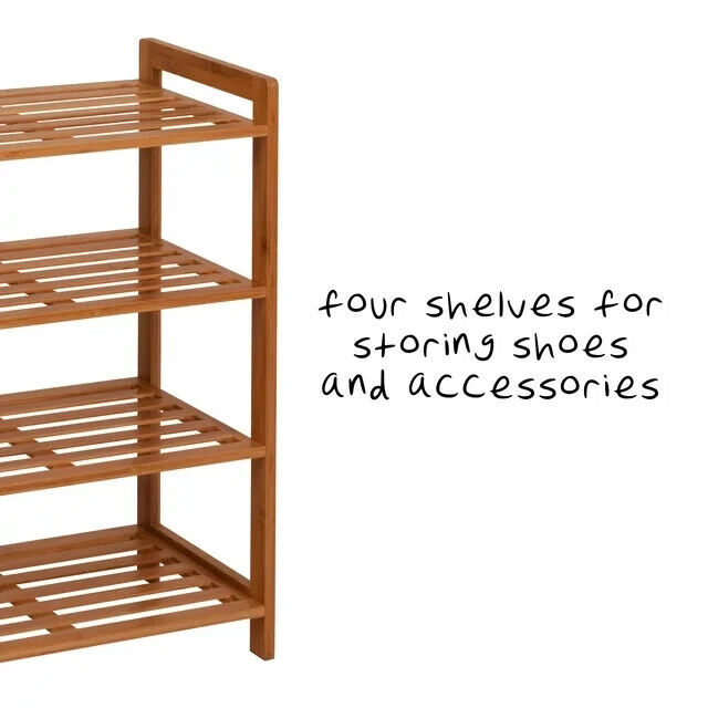 4-Tier Bamboo 8-Pair Entryway Shoe and Accessory Organizer Rack, Natural Без бренда - фотография #6