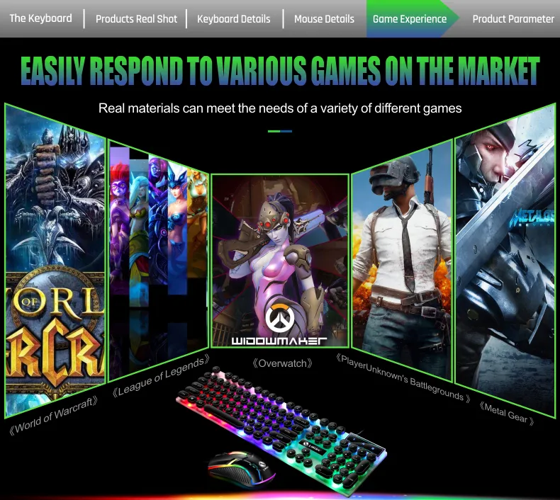 Gaming Keyboard and Mouse Set, Rainbow, Waterproof Keyboard, 1000 DPI Mouse Unbranded - фотография #9