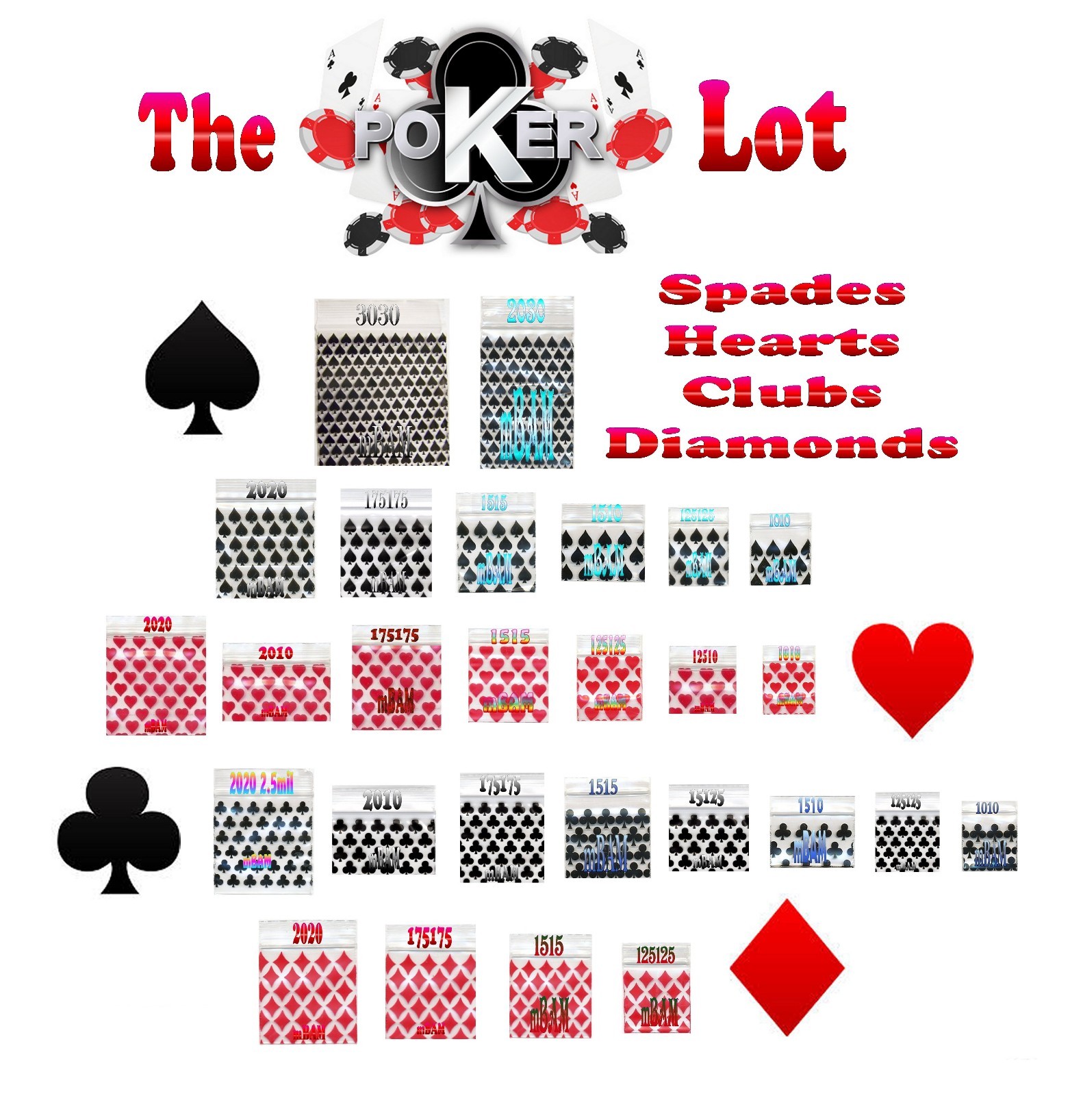500 POKER LOT Apple Zip Baggies Mini Bags Clubs Hearts Diamonds Spades 3030 Apple Bags Does Not Apply