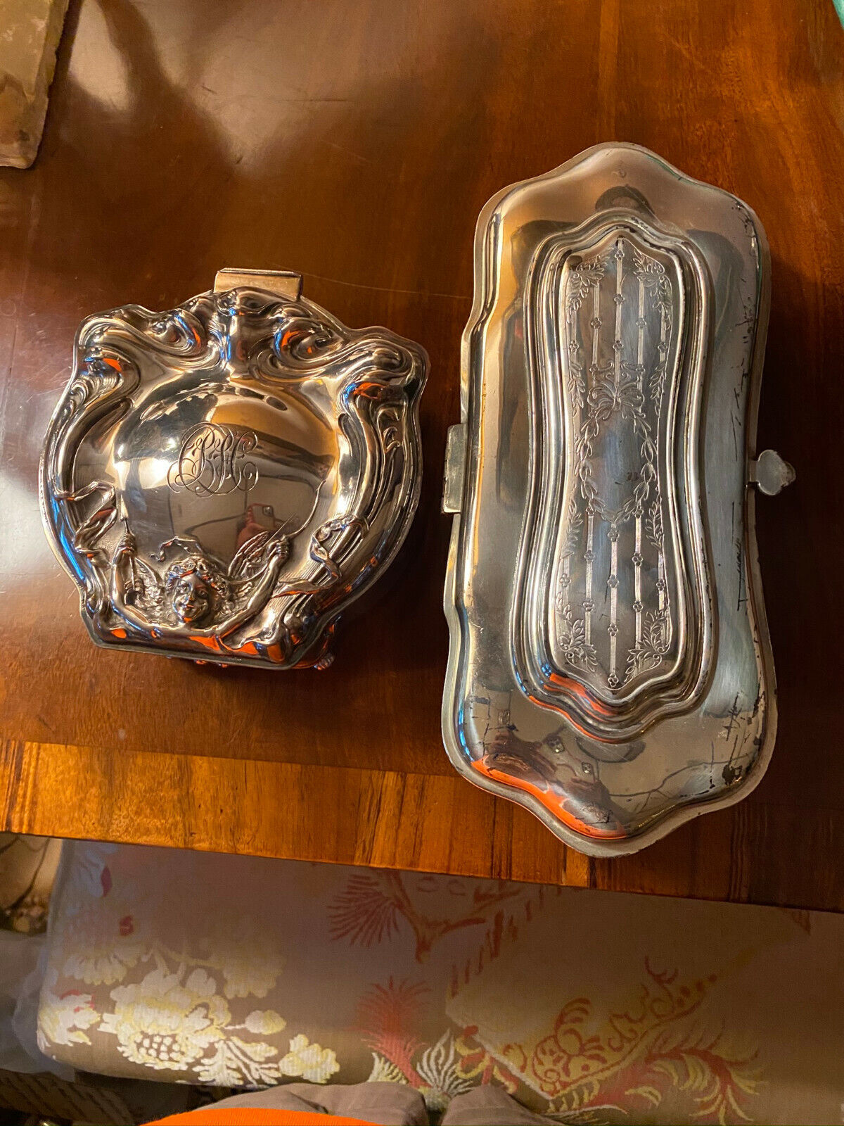 ESTATE SILVERPLATE Jewelry Boxes Lot of 2 Без бренда