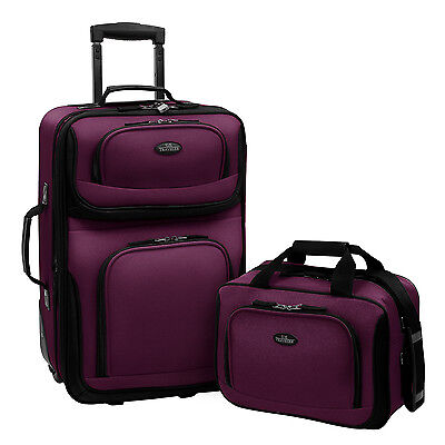 US Traveler Purple Rio 2-Piece Carry-on Lightweight Rolling Luggage Tote Bag Set Traveler's Choice US5600L