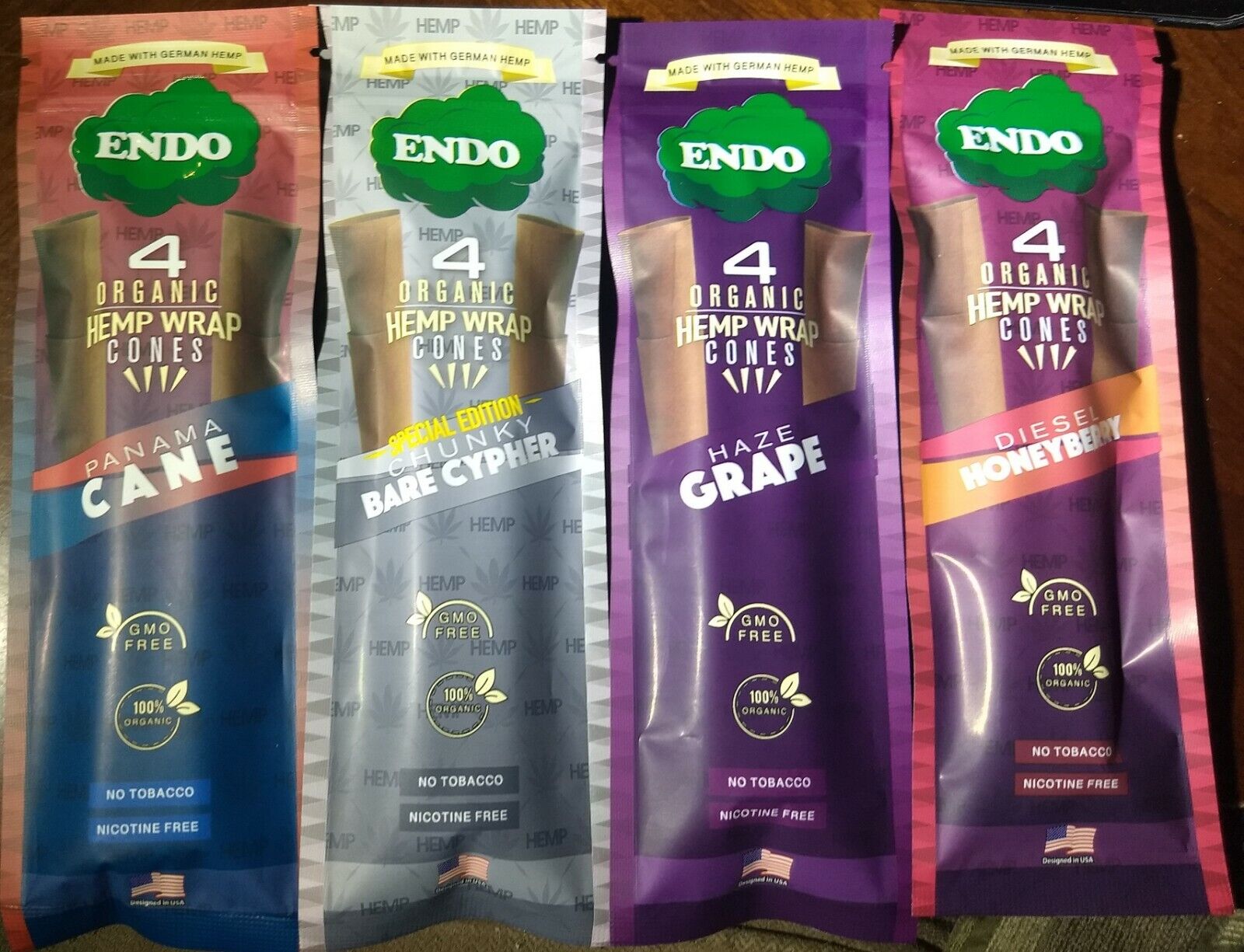 Endo Flavored Organic Herbal Pre-Rolled Cones Variety Sampler 4/4ct Packs 16pc  Endo