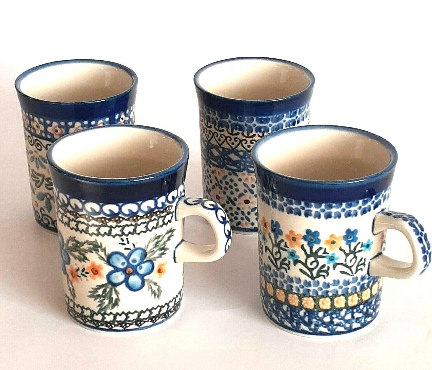 Polish Pottery 8 oz Coffee/Tea cups - Qty of 4 - all different designs/patterns Без бренда - фотография #11