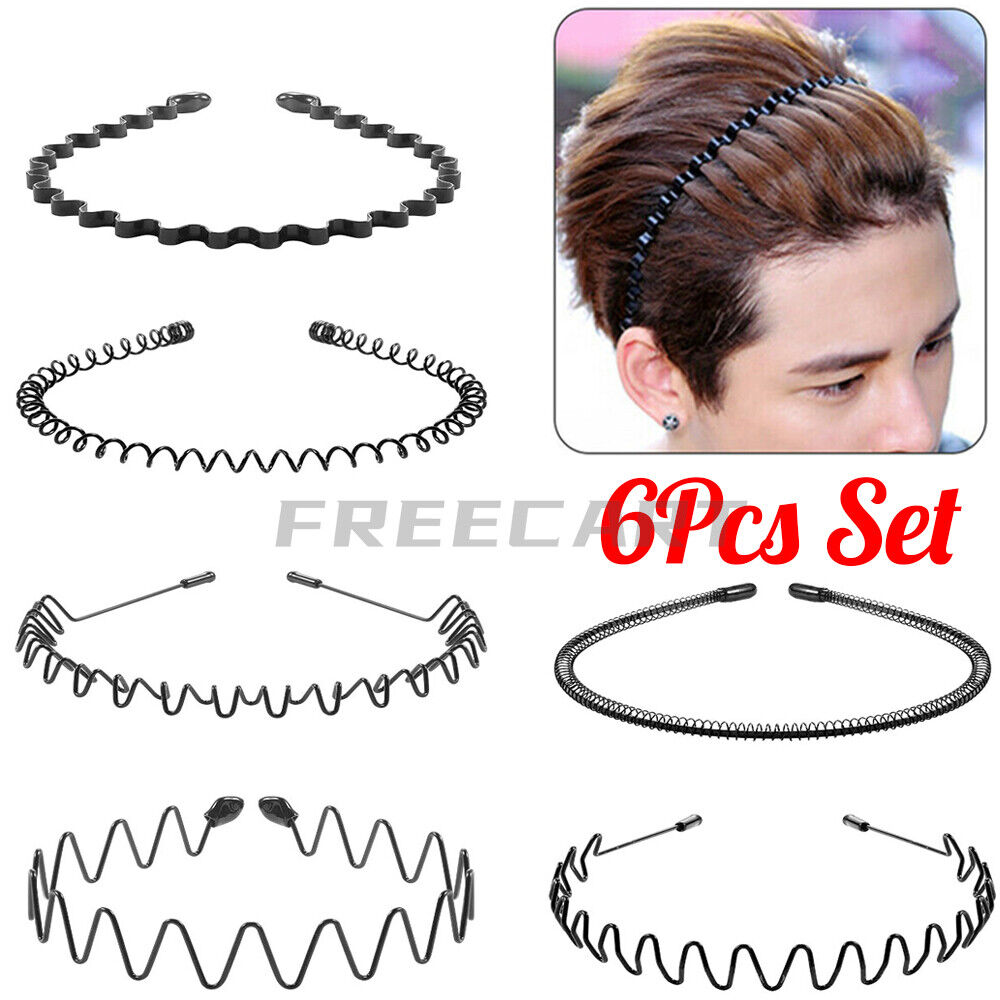 6Pcs Metal Hair Headband Wave Style Hoop Band Comb Sports Hairband Men Women US Unbranded Does not apply
