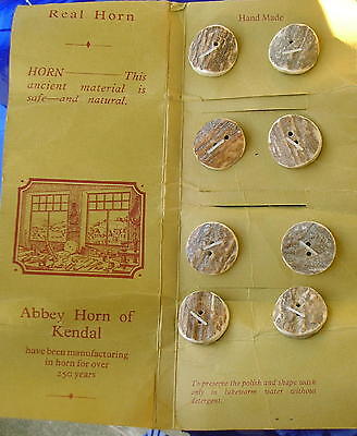 8 Vintage Hand Made Horn Buttons  Mint on Card, Abbey Horn Works of U K Без бренда