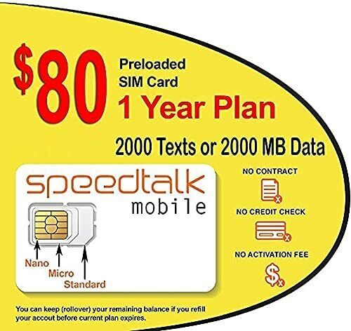 SpeedTalk GSM SIM Card Rollover 2000 Text OR Data 5G 4G LTE GPS Trackers 1 Year SpeedTalk Mobile 9224