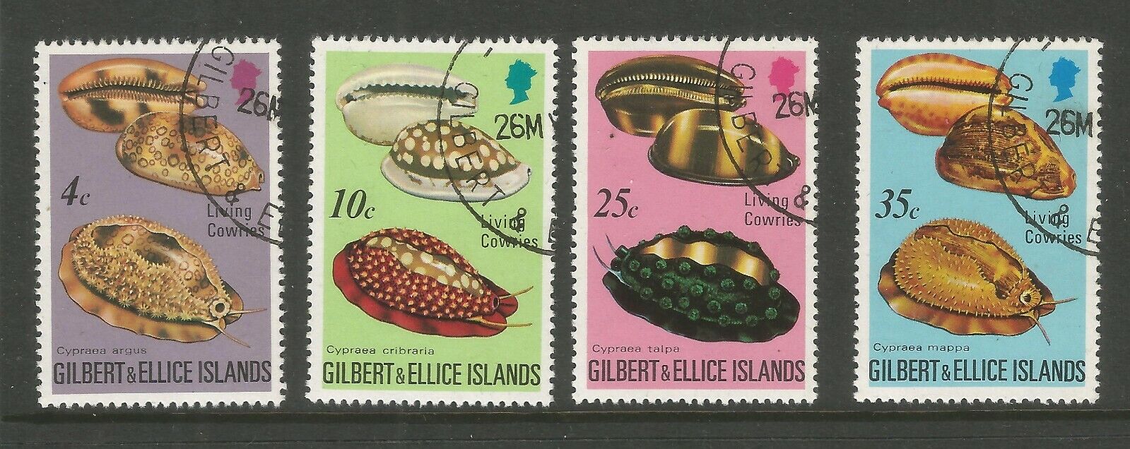 GILBERT & ELLICE ISLANDS 1975, COWRIE SHELLS (4), S.G 247-250 CTO/USED (o) Без бренда