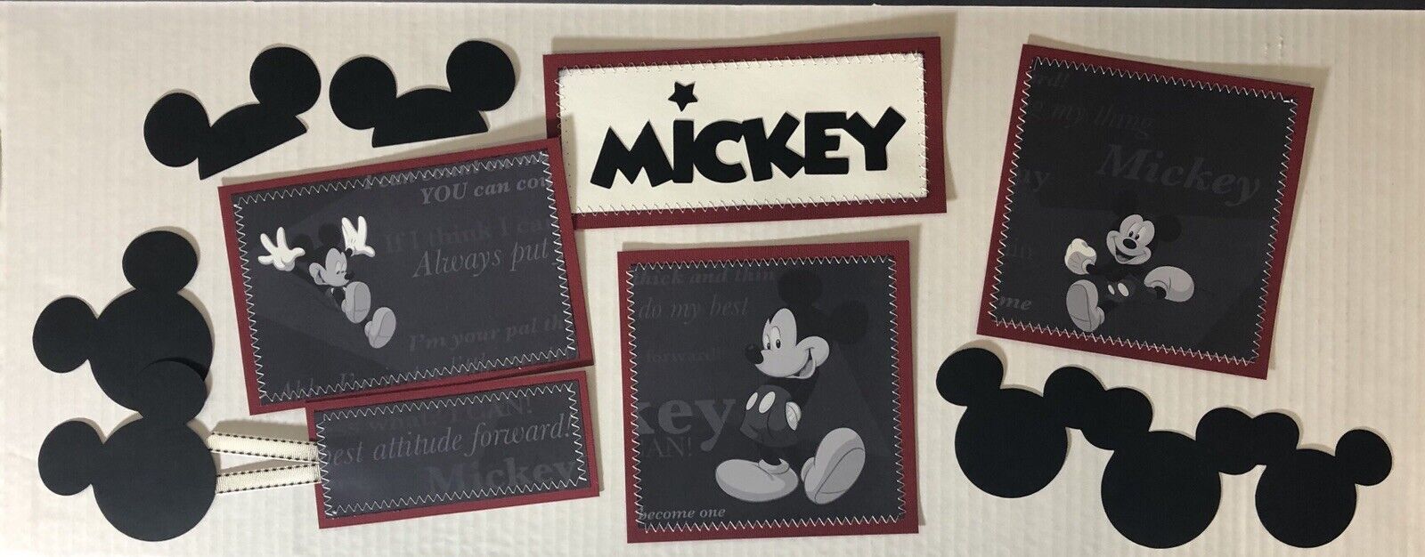 SEWN Premade Scrapbook Page MAT SET Cards DISNEY MICKEY Mouse vacation LOT-JENN  Handmade