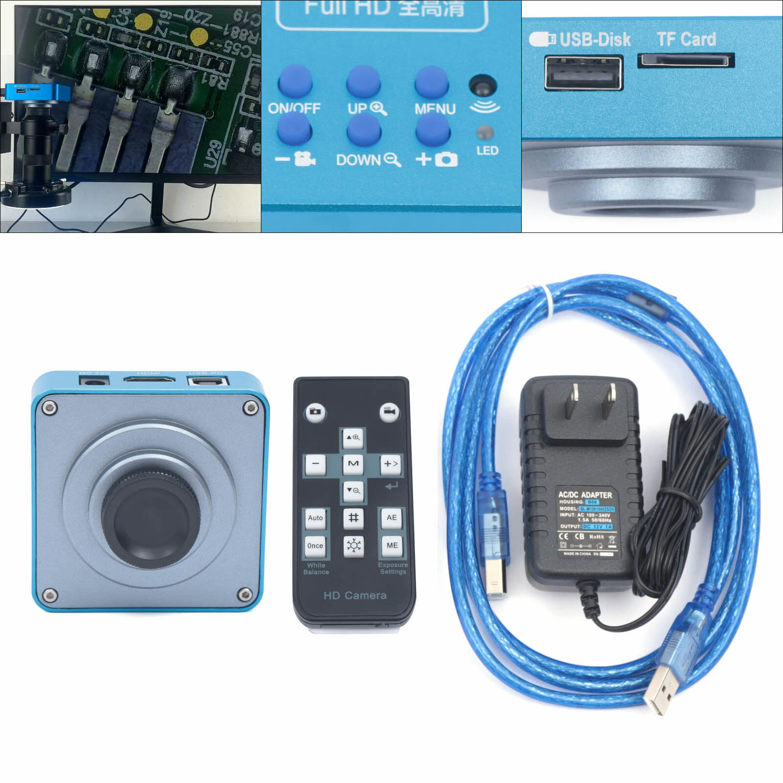 HD 1080p HDMI Industrial Digital Video Microscope Camera C Mount USB Blue  Unbranded Does Not Apply - фотография #8