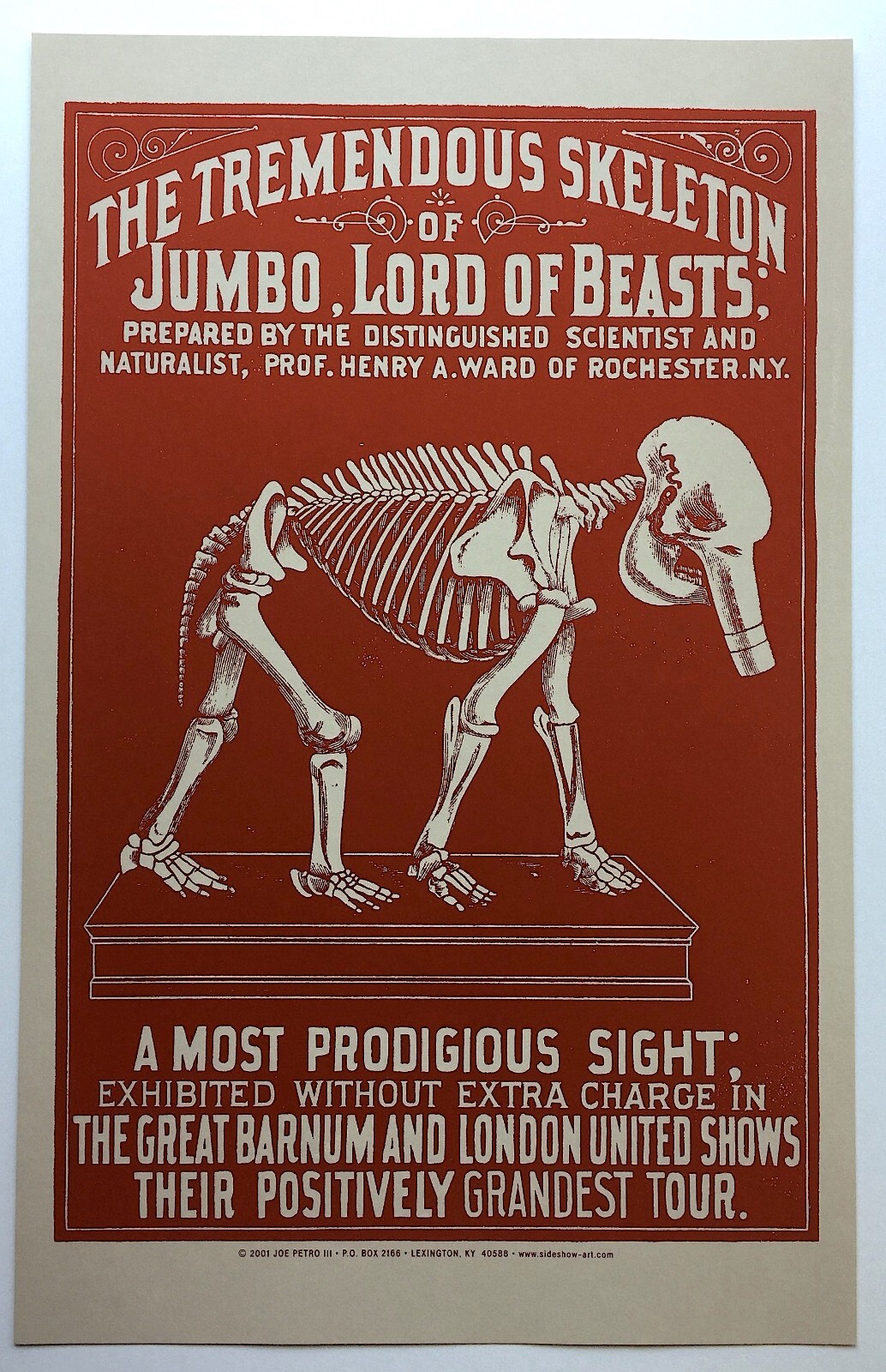 JUMBO Lord of Beasts the Tremendous Skeleton - PT Barnum Freak Silkscreen Poster Без бренда