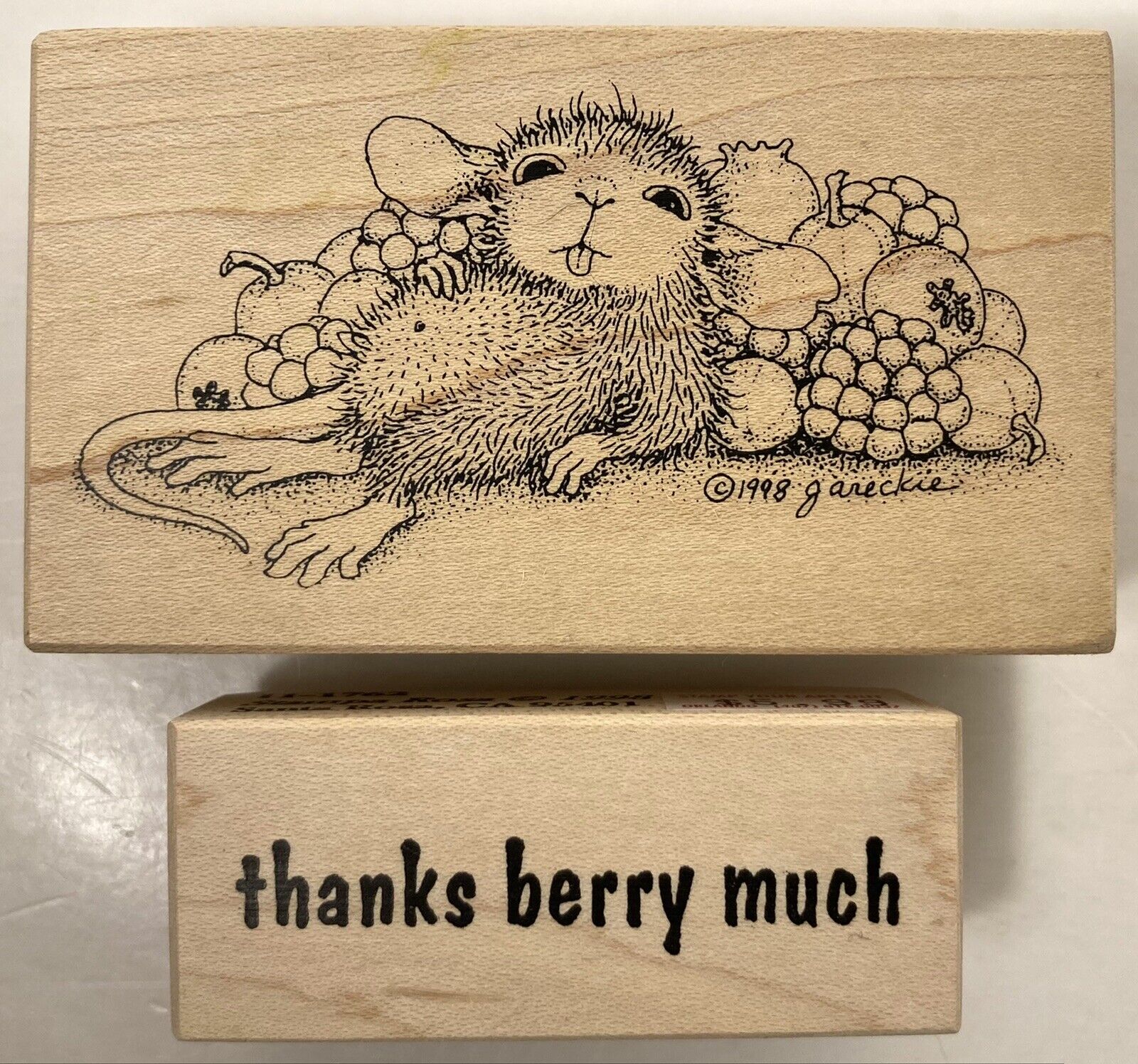House Mouse BERRY FULL & THANKS BERRY MUCH Stampa Rosa Vintage Rubber Stamp Lot Stampa Rosa 503 F, 11-1762