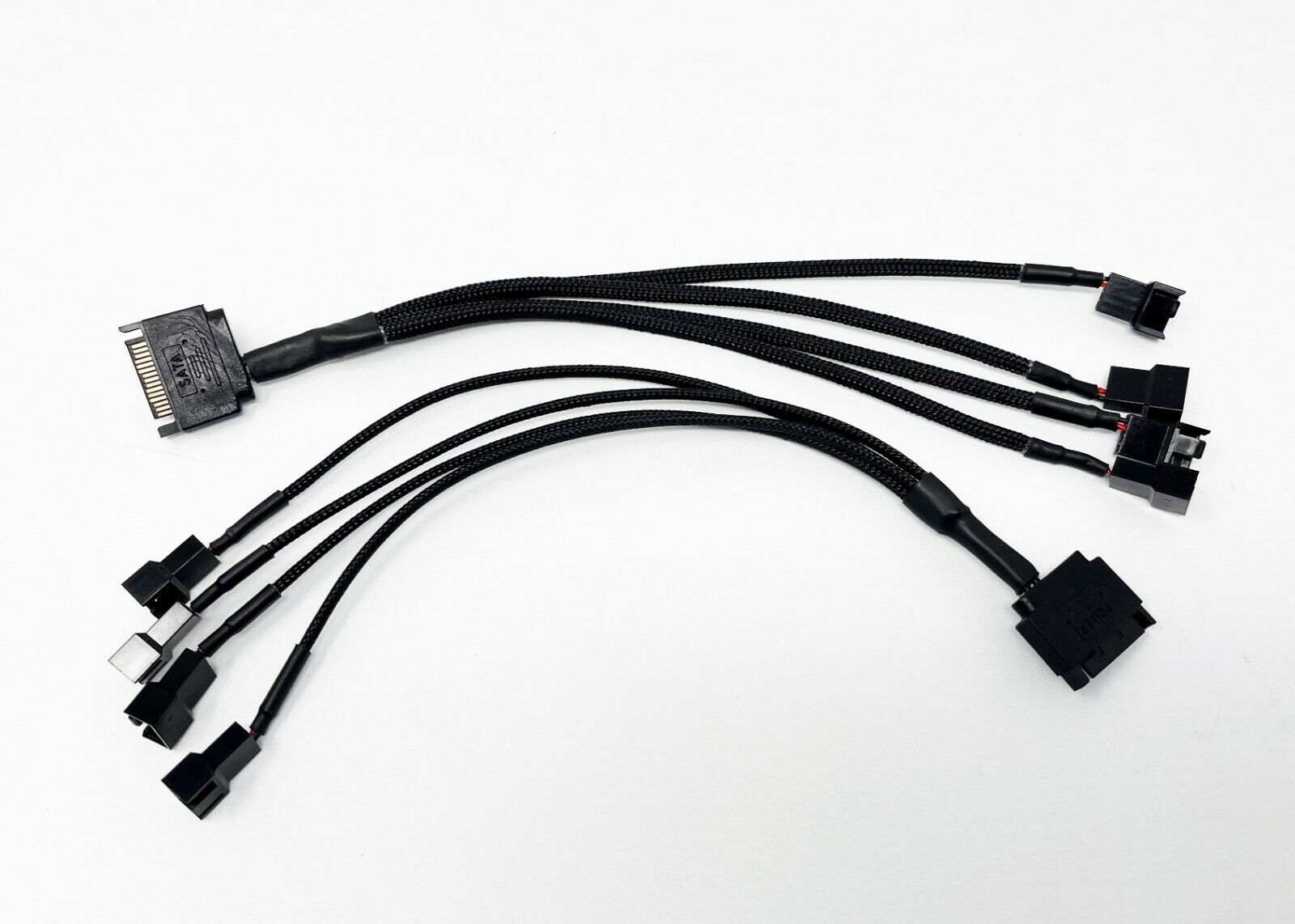 2x 15-Pin Male SATA to 4 Fan 12V Sleeved Power Adapter Cable 3 pin / 4 pin SPHINX 4048 - фотография #2