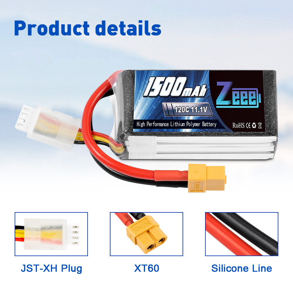 2PCS Zeee 1500mAh 120C 11.1V 3S Graphene LiPo Battery XT60 for RC FPV Quad Drone ZEEE Does Not Apply - фотография #2