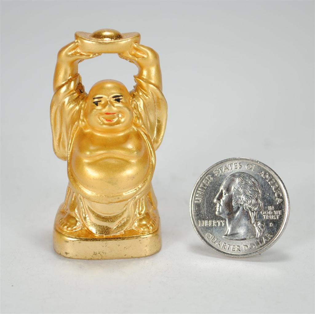SET OF 6 GOLDEN HAPPY BUDDHA STATUES 2" Gold Color Hotei Fat Laughing Resin Lot Без бренда - фотография #9