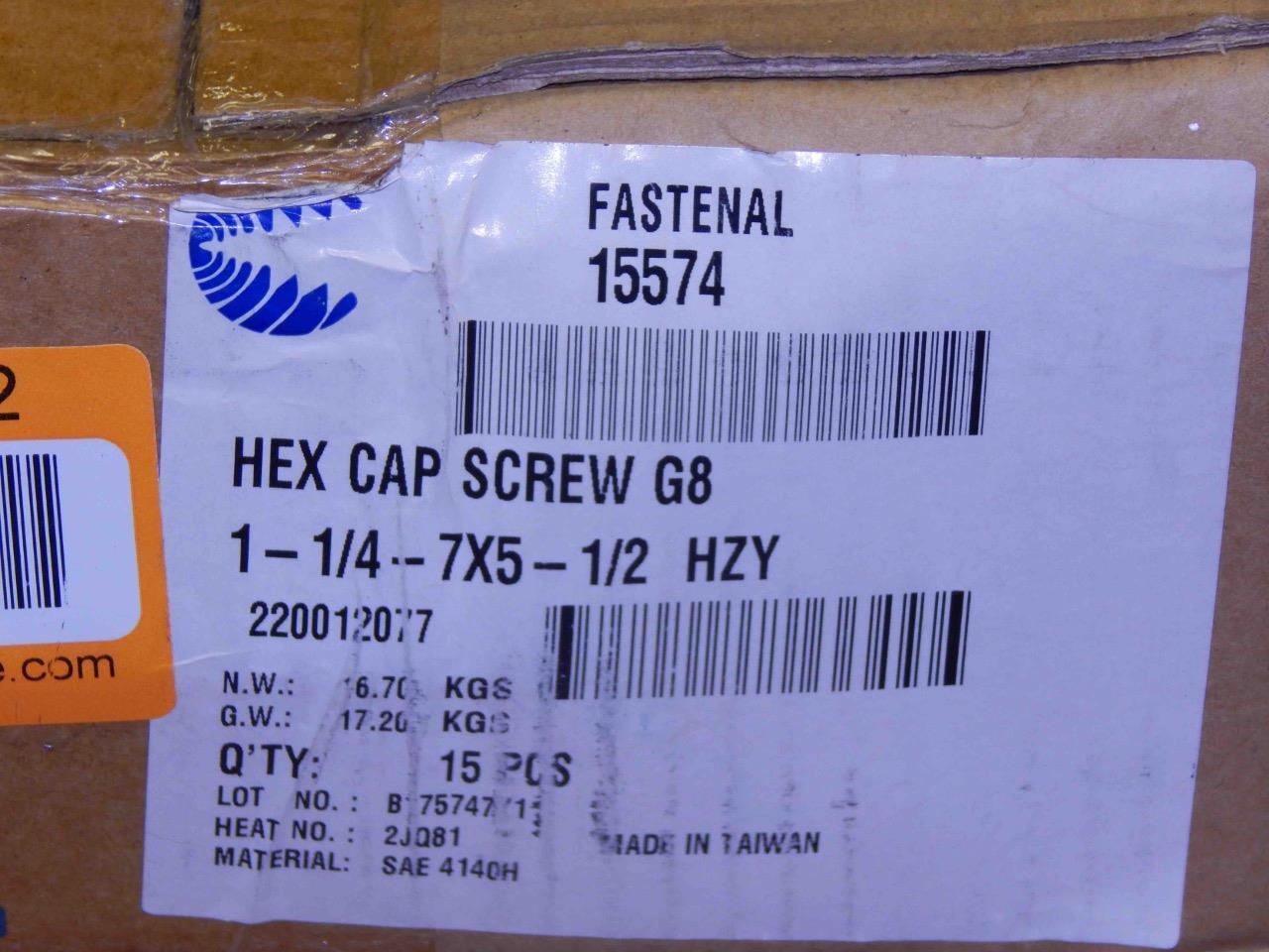 #328 BOX of 15 Fastenal Hex Cap Screw G8 HCS 1-¼-7 x 5.5 // 1-¼-7 x 5-½ PN 15574 Fastenal G8 HCS - фотография #7
