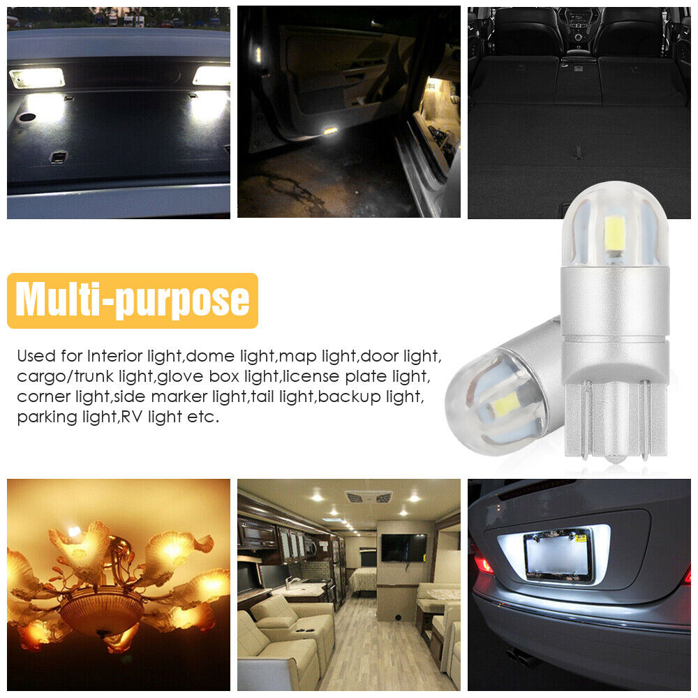 10pcs 194 LED Bulb T10 168 W5W Canbus White Dome License Side Marker Light 6000K isincer Does Not Apply - фотография #8