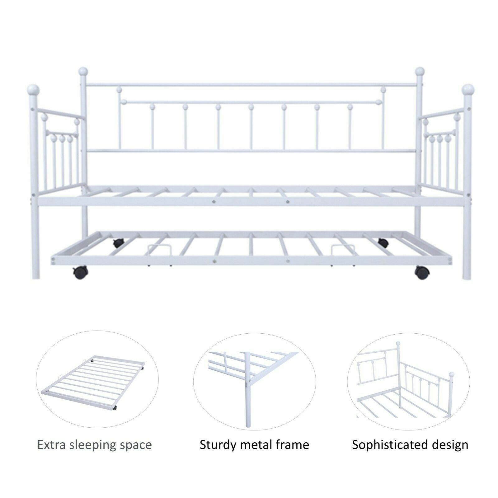 Metal Frame Daybed with Trundle Bedroom Furniture Space Saving For Kids Adults Fetines Does Not Apply - фотография #4