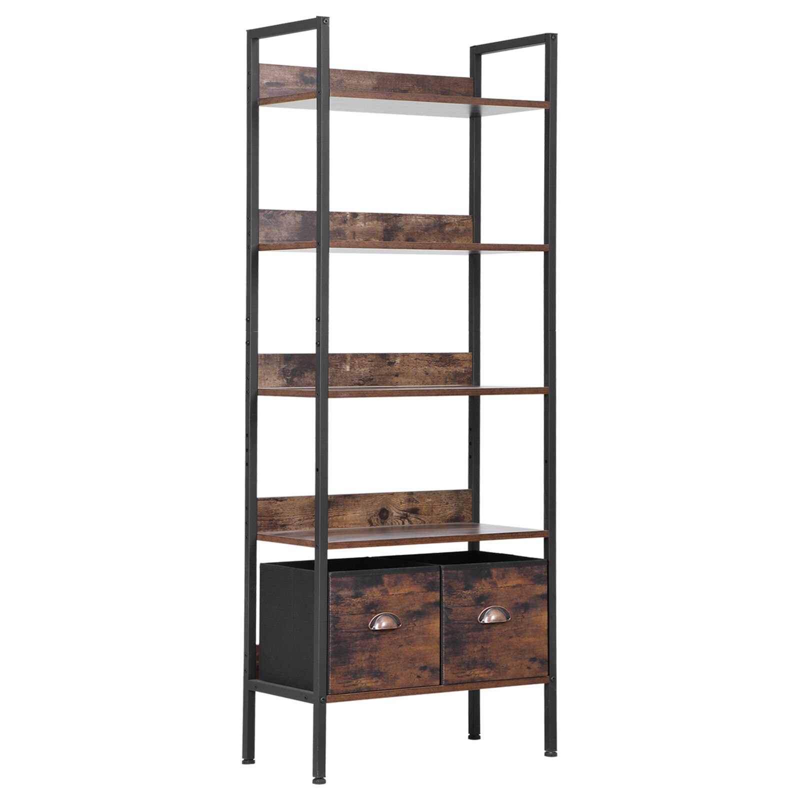5-Tier Bookshelf Tall Bookcase with 2 Storage Drawers Industrial Rustic Brown Segawe H01-3486 - фотография #13