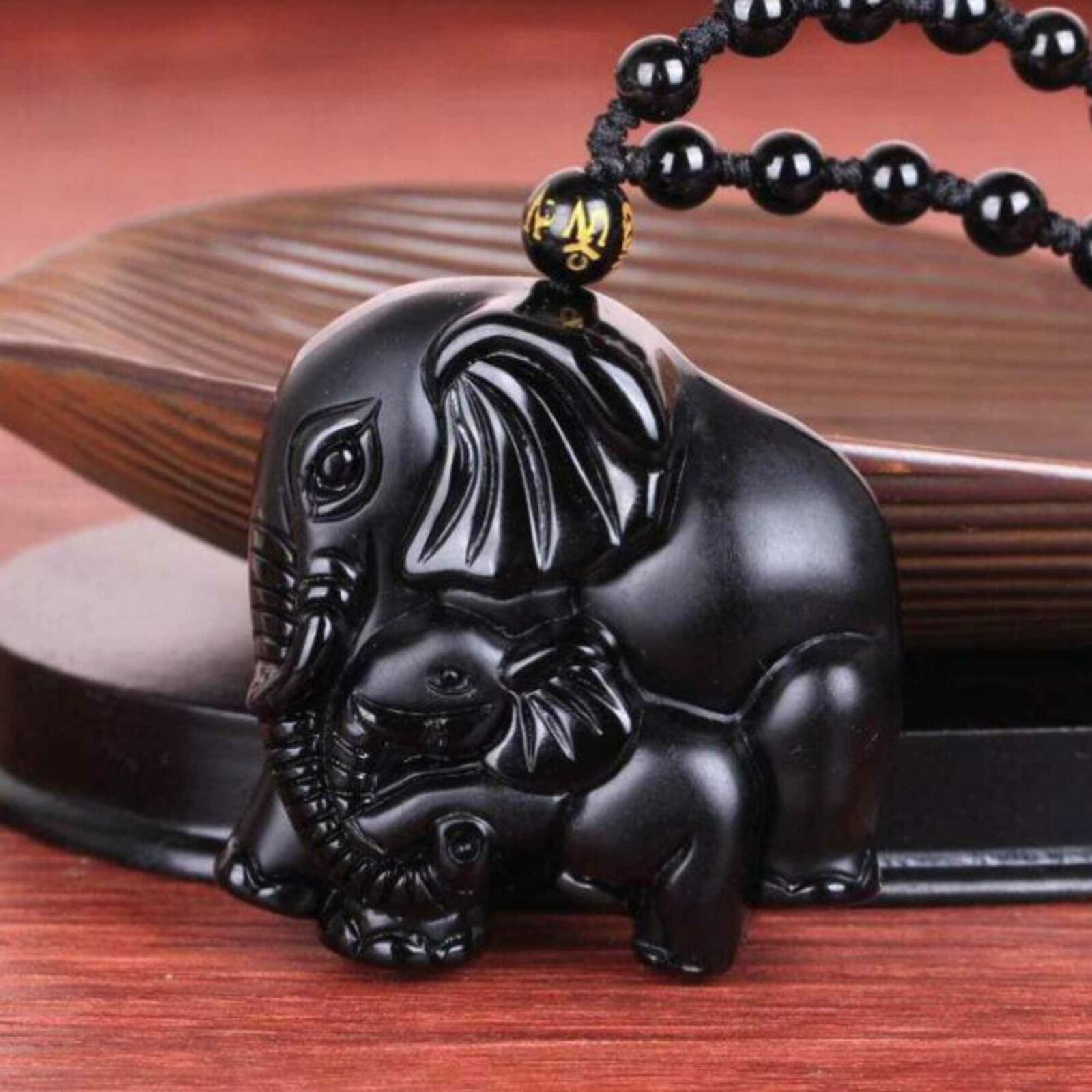 Natural Obsidian Double elephant gemstone pendant necklace Healing Colorful Unbranded 6 - фотография #4