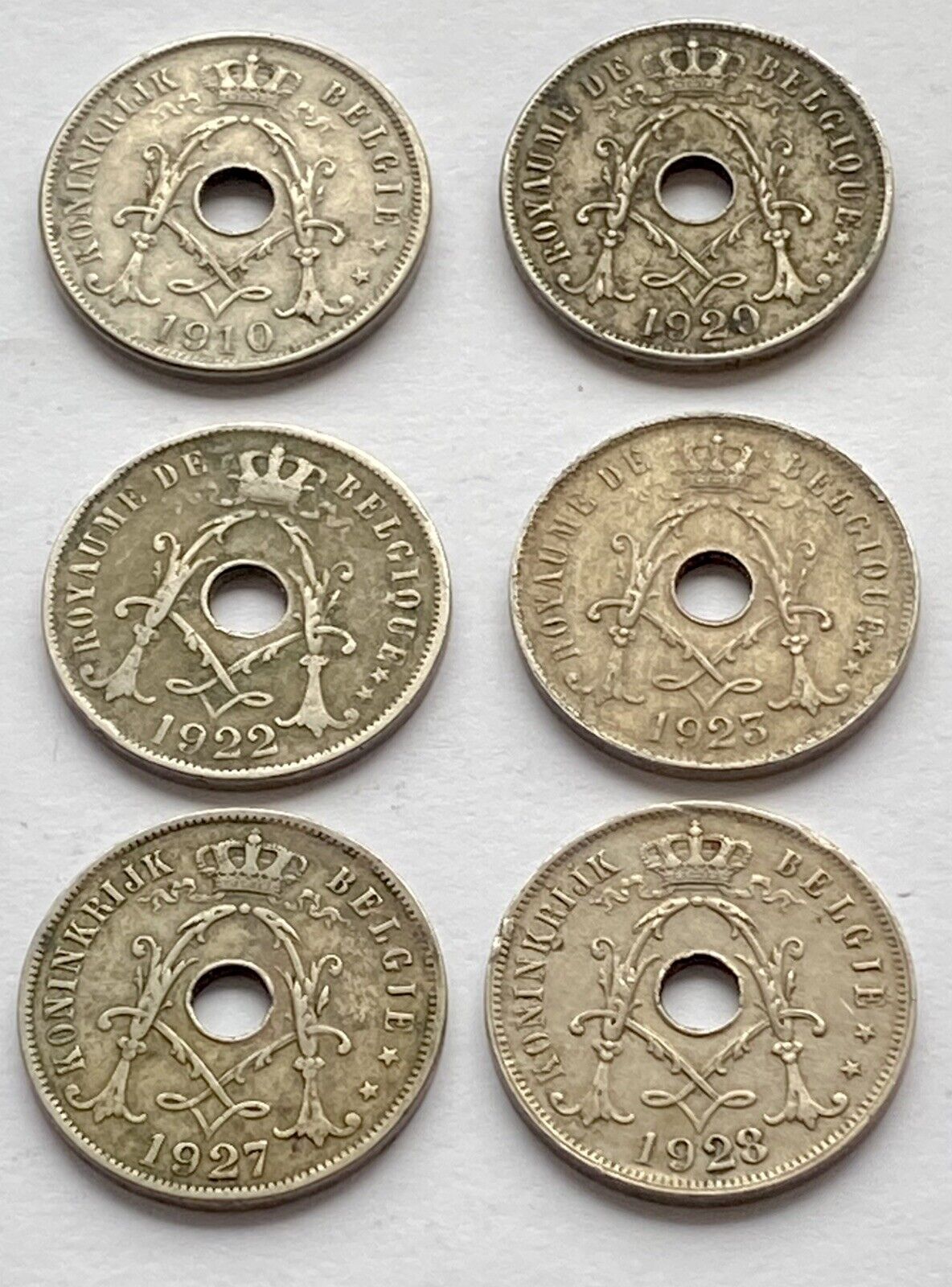 6 x - Belgium - 25 Centimes - 1910,1920,1922,1925,1927 & 1928 - Free UK P&P  Без бренда
