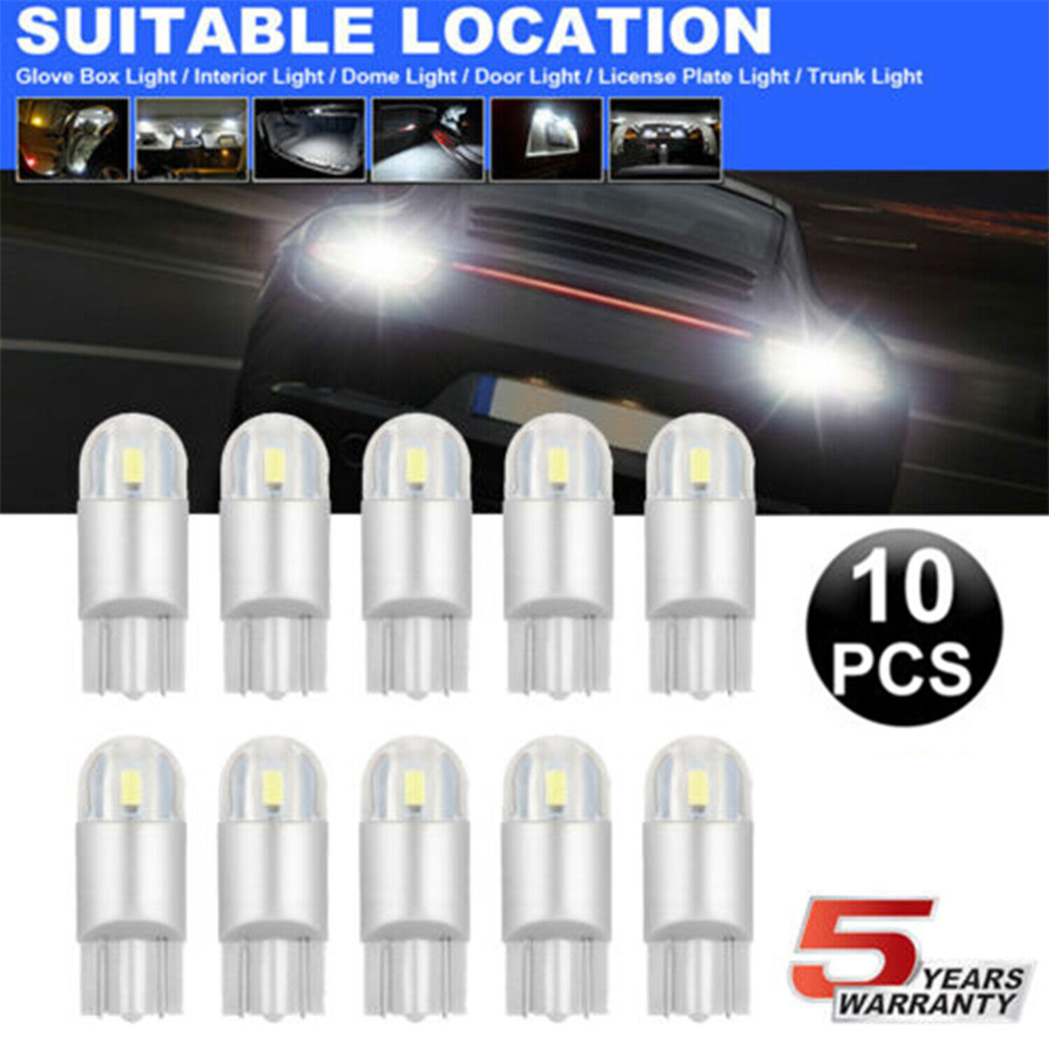 10pcs 194 LED Bulb T10 168 W5W Canbus White Dome License Side Marker Light 6000K isincer Does Not Apply
