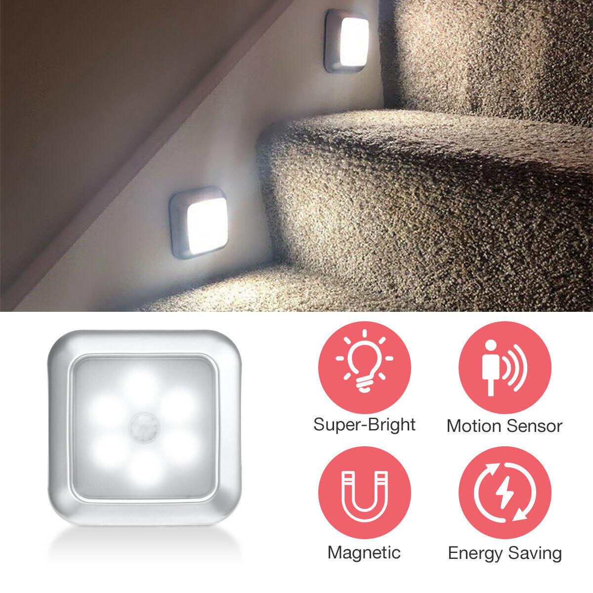6-LED Wireless Motion Sensor Night Light Wall Cabinet Closet Stair Battery Lamp Housmile Under Cabinet Lights - фотография #4
