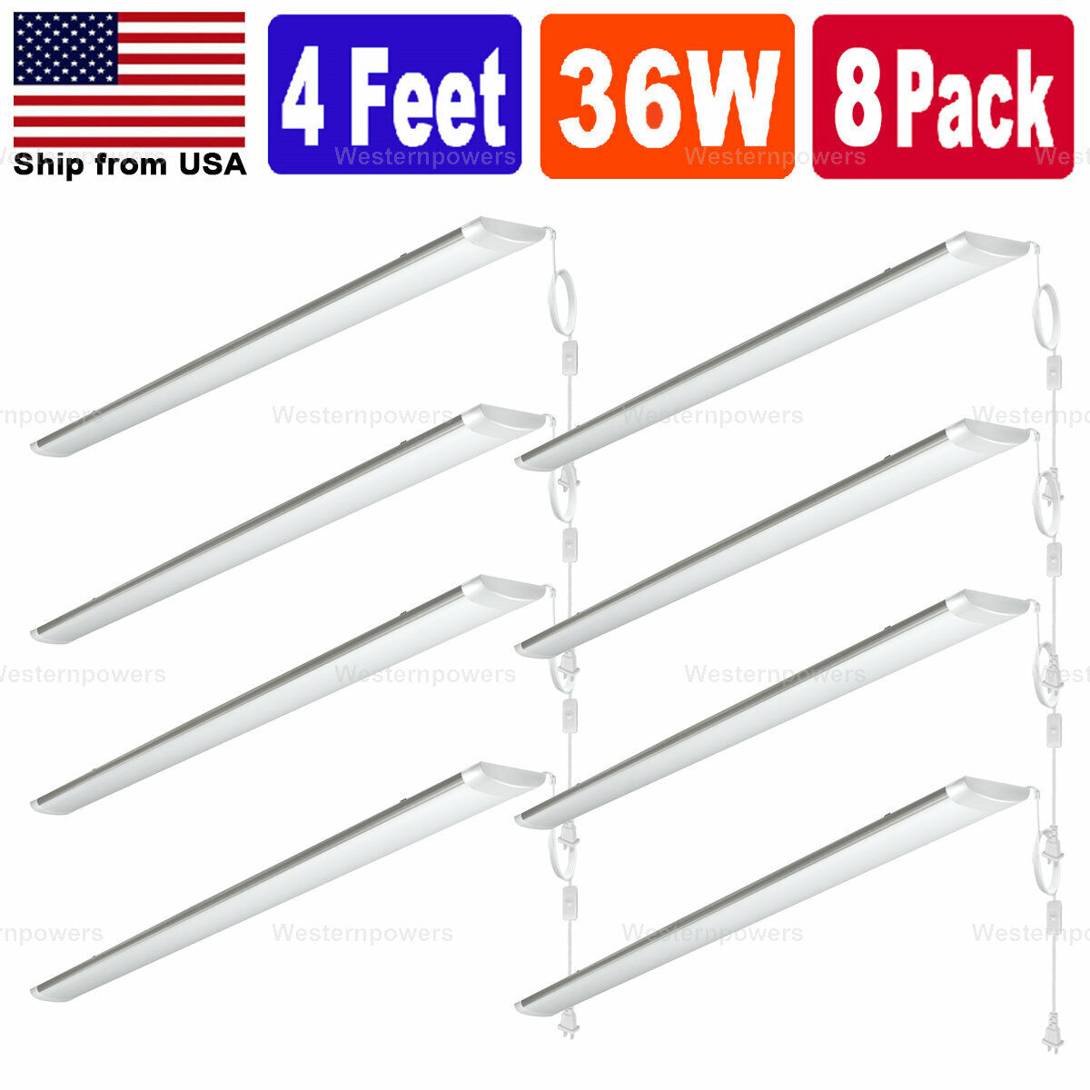 8 Pack LED Shop Light Utility Ceiling Garage Workshop surface Mount LED 36W westernpowers Does Not Apply