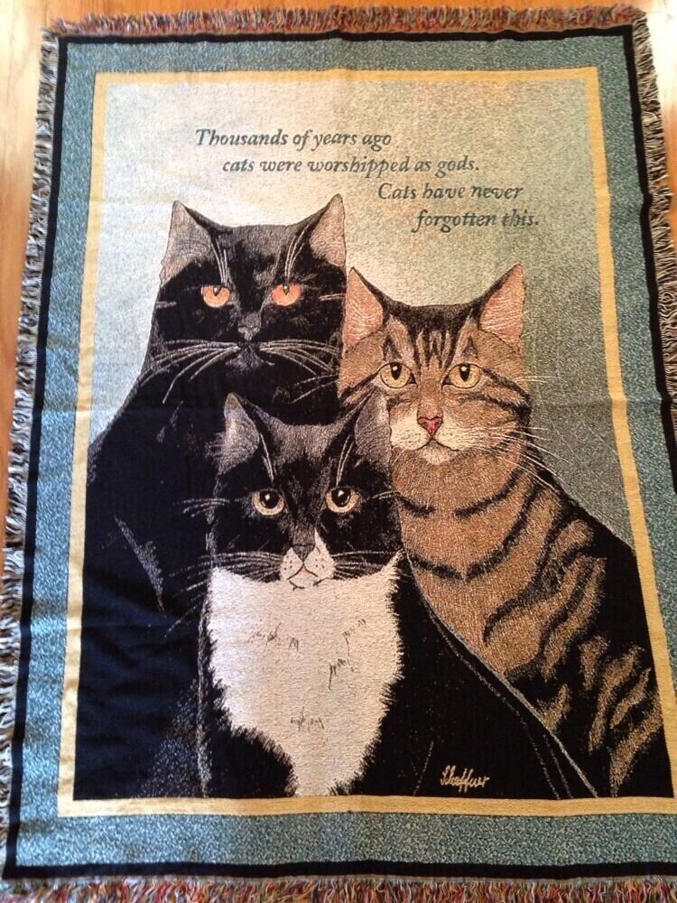 Black White Tabby Cats Danbury Mint Cotton Woven Throw Afghan Blanket NEW Unbranded
