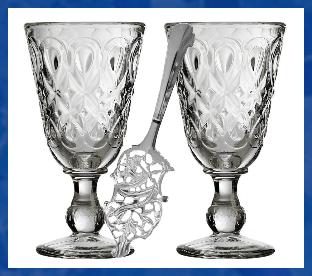 2 French Lyonnais Absinthe Glasses & Absinthe Spoon Set Absinthe On The Net LYN Absinthe Glass
