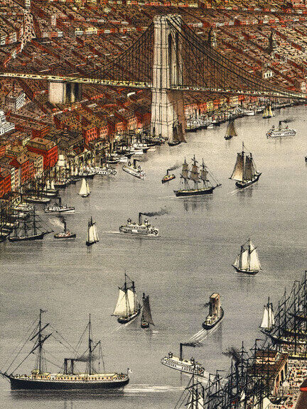 1876 New York City, New York Vintage Old Panoramic NY City Map - 18x24 Без бренда - фотография #2