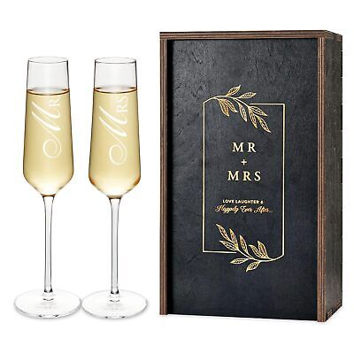 Wedding Champagne Flutes Set with Wood Memory Box, Crystal Champagne Flutes f... AW Bridal