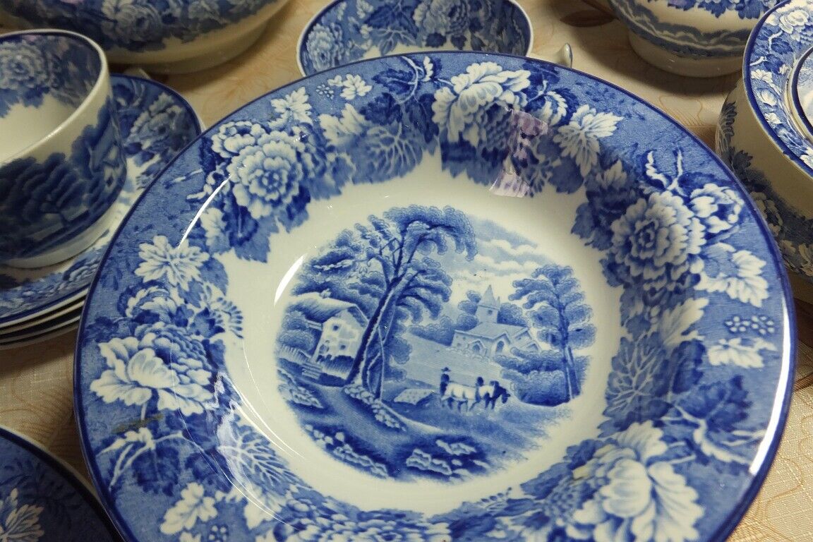 37 pieces of 1917's Antique Enoch Woods English Scenery England Dinner China Set Wood & Son - фотография #5