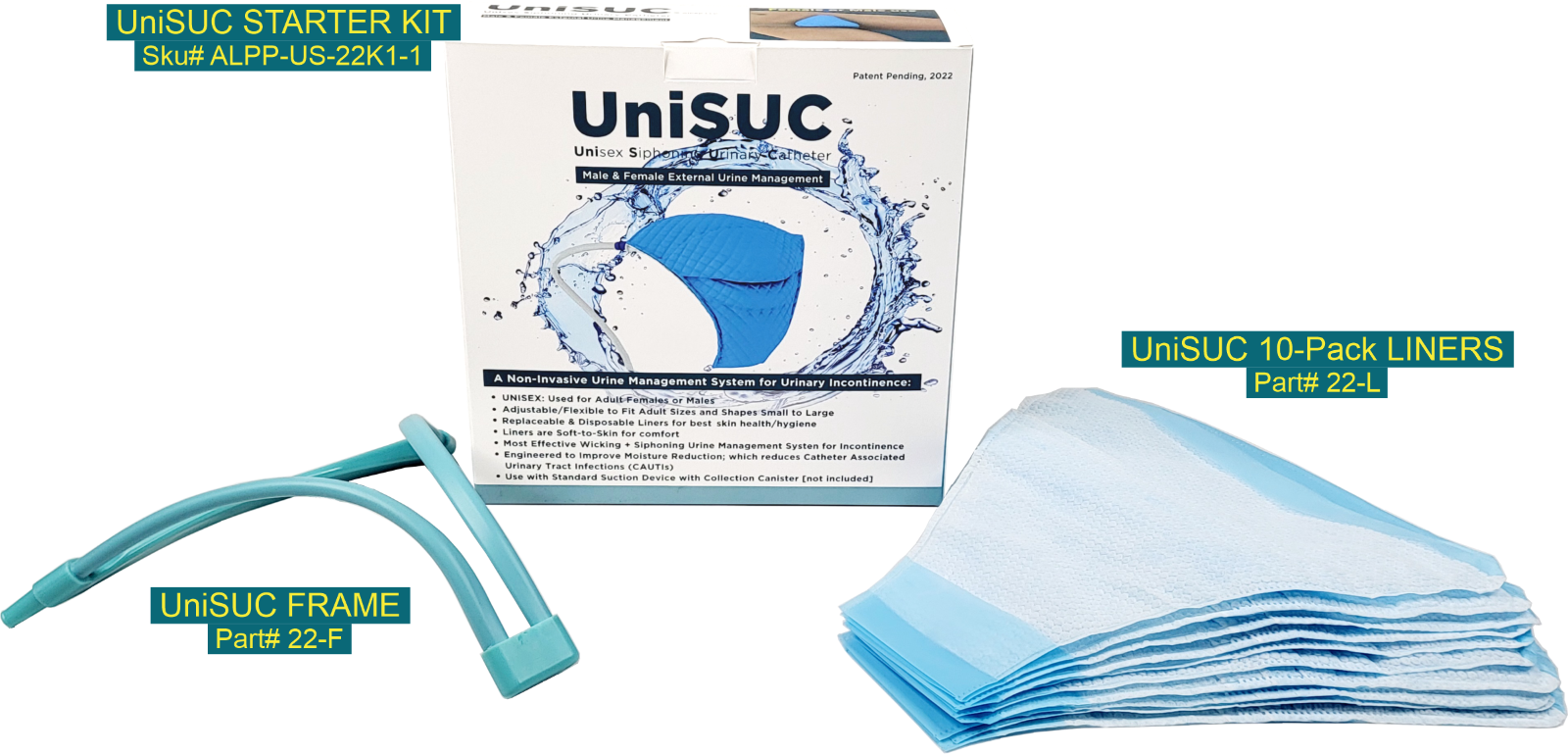 UniSUC [UNISEX External Urinary Catheter] STARTER PACK  UniSUC ALPP-US-22K1, (22F1-1 + 22L1-10)